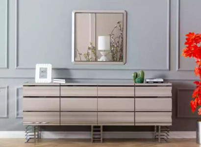 Living room beige sideboard mirror design furniture console wood designer